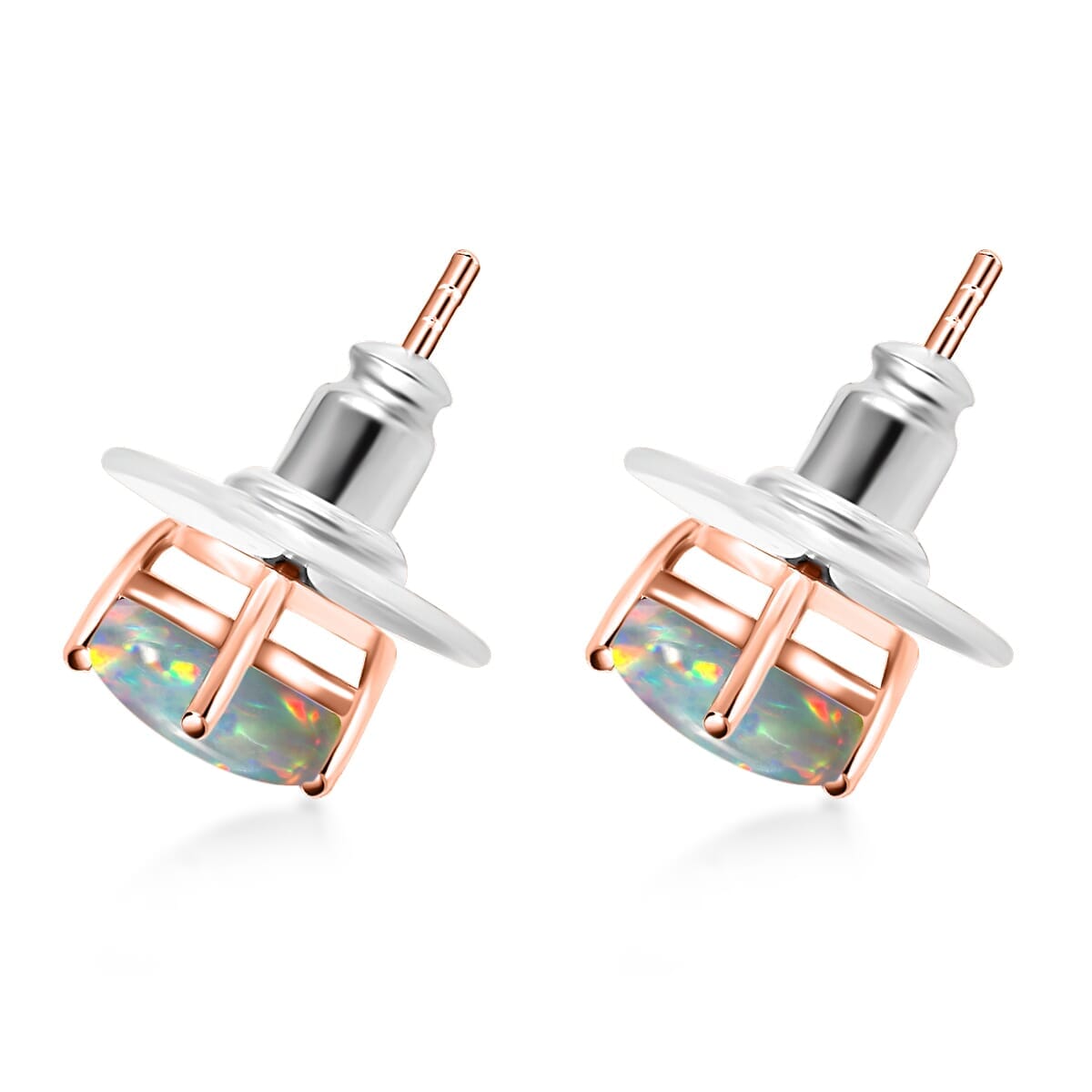 Rhapsody AAAA Ethiopian Welo Opal 1.65 ctw Solitaire Stud Earrings in 18K Rose Gold image number 2