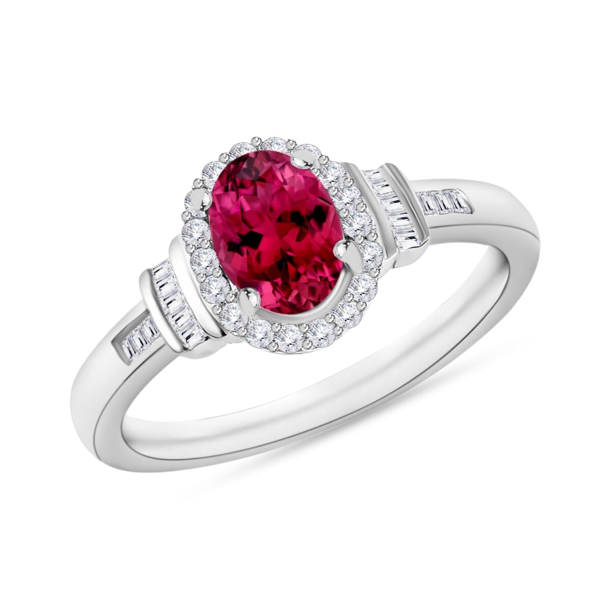 Rhapsody AAAA Ouro Fino Rubellite and E-F VS2 Diamond 1.00 ctw Ring in 18K White Gold (Size 5.0) 4.20 Grams image number 0