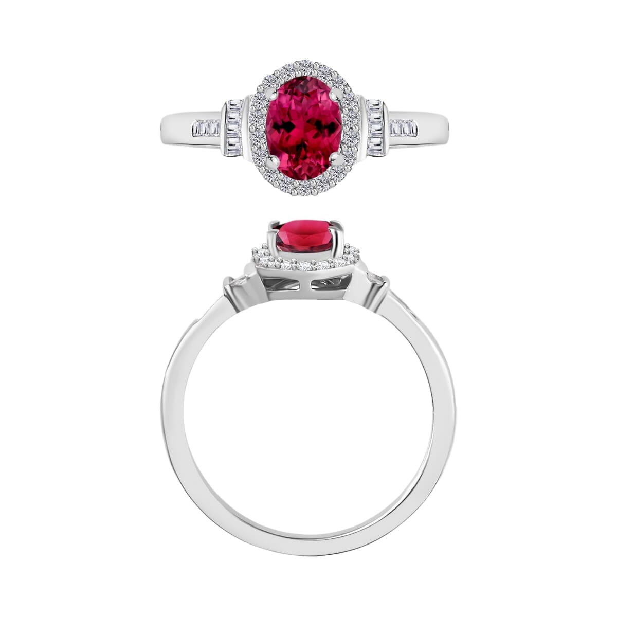 Rhapsody AAAA Ouro Fino Rubellite and E-F VS2 Diamond 1.00 ctw Ring in 18K White Gold (Size 5.0) 4.20 Grams image number 1