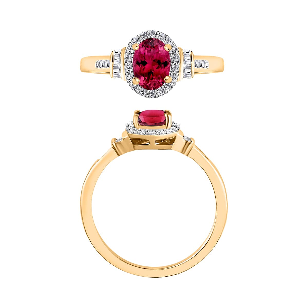 Rhapsody AAAA Ouro Fino Rubellite and E-F VS2 Diamond 1.00 ctw Ring in 18K Yellow Gold (Size 5.5) 4.20 Grams (Del. in 10-12 Days) image number 3