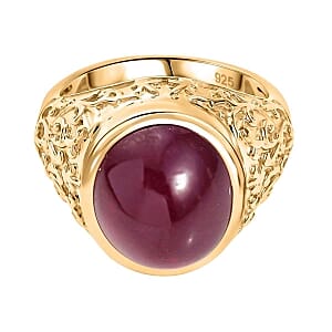Niassa Ruby (FF) 13.00 ctw Solitaire Ring in 18K Vermeil Yellow Gold Over Sterling Silver (Size 6.5)