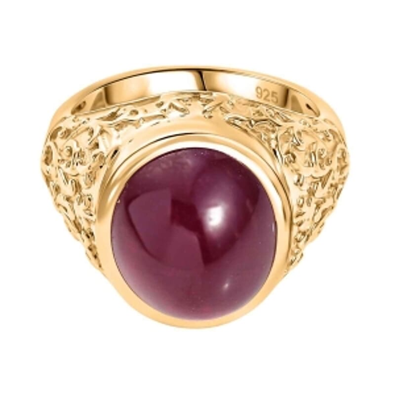 Niassa Ruby (FF) 13.00 ctw Solitaire Ring in 18K Vermeil Yellow Gold Over Sterling Silver (Size 6.5)
