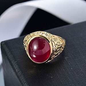 Niassa Ruby (FF) 13.00 ctw Solitaire Ring in 18K Vermeil Yellow Gold Over Sterling Silver (Size 6.5)