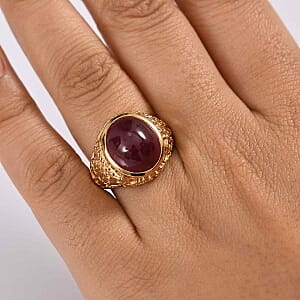 Niassa Ruby (FF) 13.00 ctw Solitaire Ring in 18K Vermeil Yellow Gold Over Sterling Silver (Size 6.5)