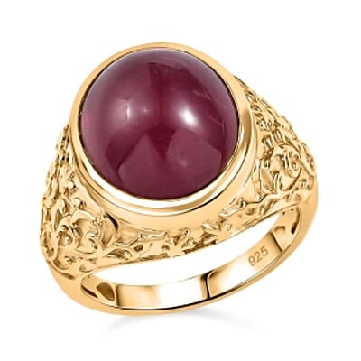 Niassa Ruby (FF) 13.00 ctw Solitaire Ring in 18K Vermeil Yellow Gold Over Sterling Silver (Size 6.5)