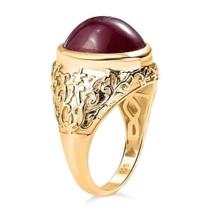 Niassa Ruby (FF) 13.00 ctw Solitaire Ring in 18K Vermeil Yellow Gold Over Sterling Silver (Size 6.5)