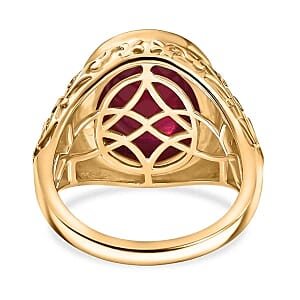 Niassa Ruby (FF) 13.00 ctw Solitaire Ring in 18K Vermeil Yellow Gold Over Sterling Silver (Size 6.5)