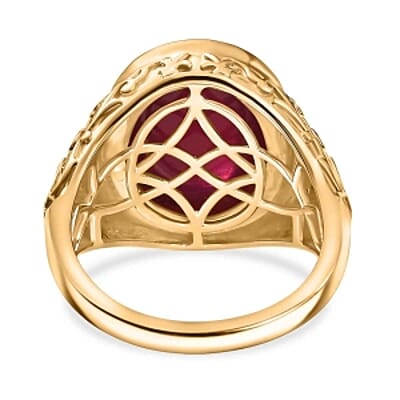 Niassa Ruby (FF) 13.00 ctw Solitaire Ring in 18K Vermeil Yellow Gold Over Sterling Silver (Size 6.5)
