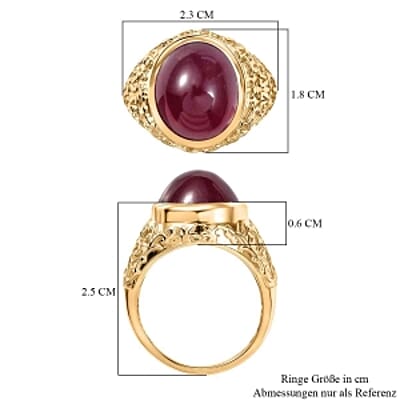 Niassa Ruby (FF) 13.00 ctw Solitaire Ring in 18K Vermeil Yellow Gold Over Sterling Silver (Size 6.5)