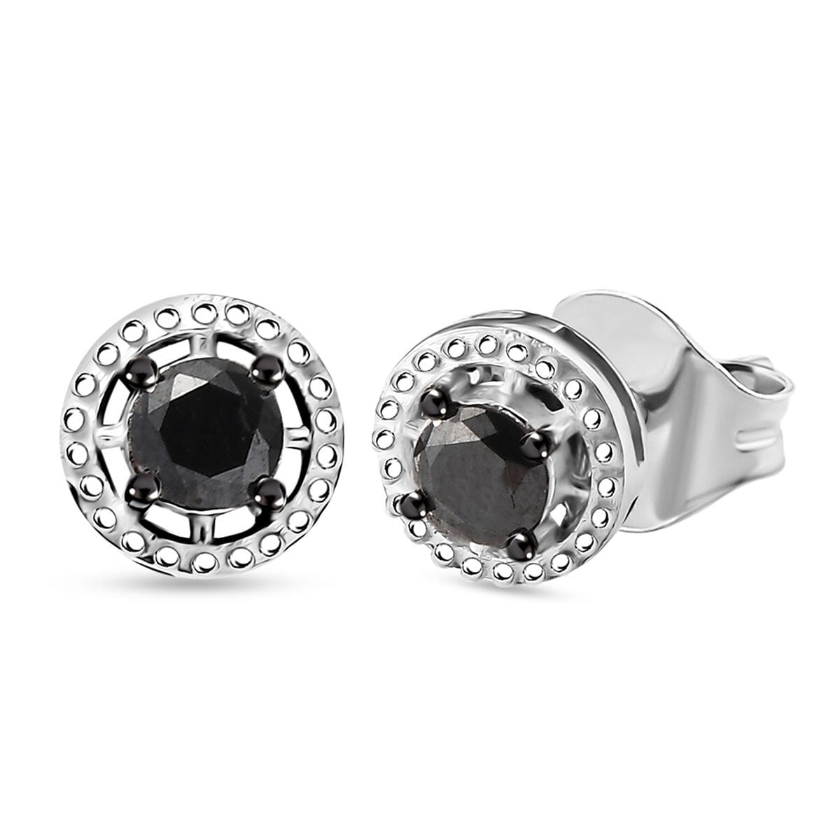 D'Joy Black Diamond (IR) Solitaire Stud Earrings in Rhodium Over Sterling Silver 0.35 ctw image number 0