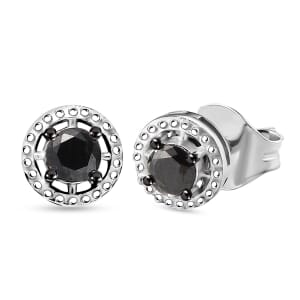 D'Joy Black Diamond (IR) Solitaire Stud Earrings in Rhodium Over Sterling Silver 0.35 ctw