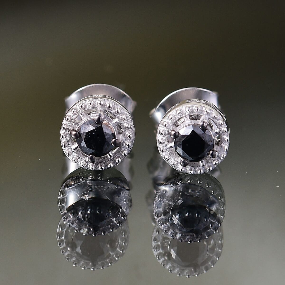 D'Joy Black Diamond (IR) Solitaire Stud Earrings in Rhodium Over Sterling Silver 0.35 ctw image number 1