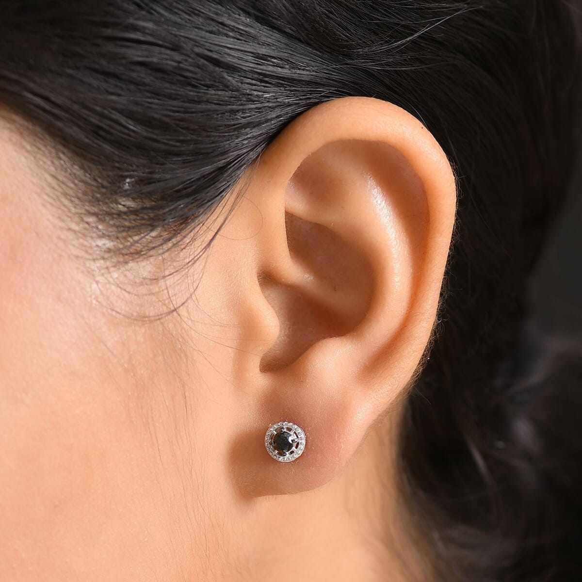 D'Joy Black Diamond (IR) Solitaire Stud Earrings in Rhodium Over Sterling Silver 0.35 ctw image number 2