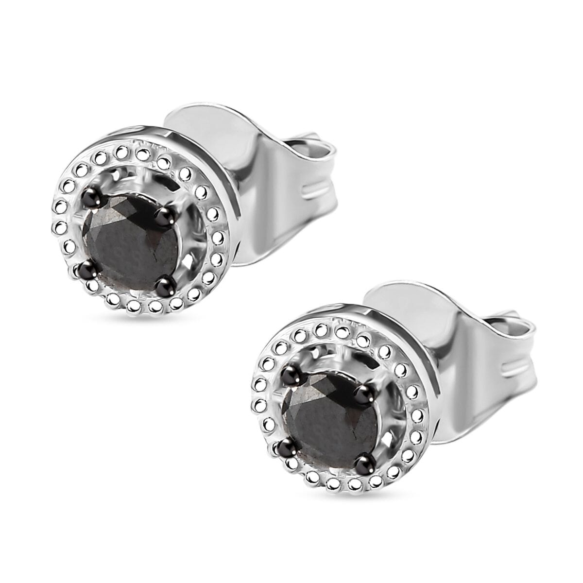 D'Joy Black Diamond (IR) Solitaire Stud Earrings in Rhodium Over Sterling Silver 0.35 ctw image number 3