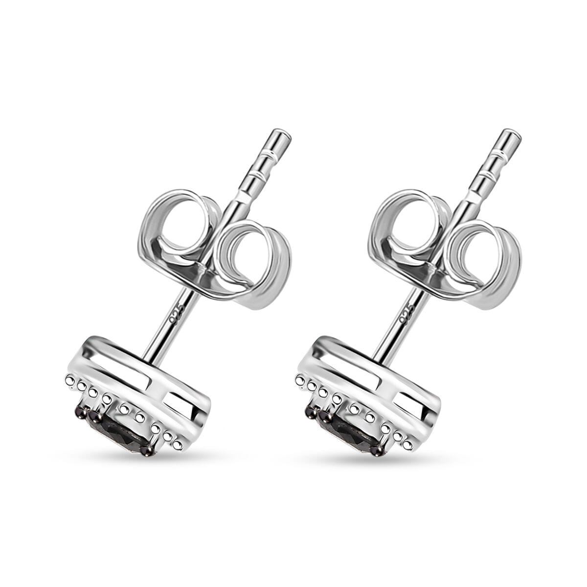 D'Joy Black Diamond (IR) Solitaire Stud Earrings in Rhodium Over Sterling Silver 0.35 ctw image number 4