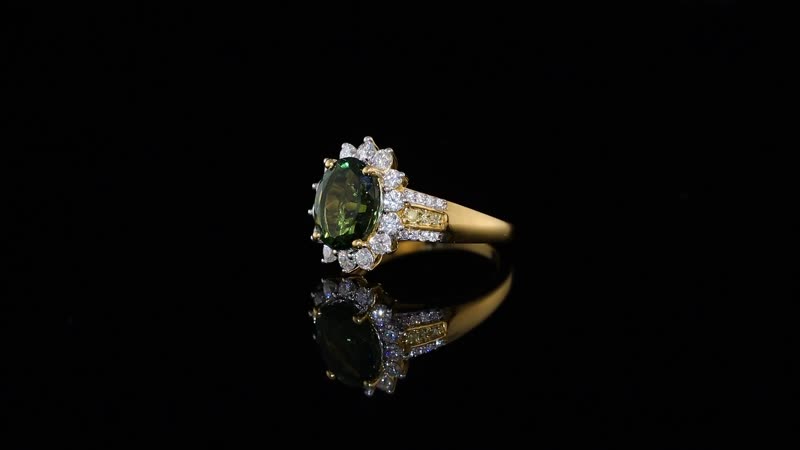 D'Joy Bohemian Moldavite, Moissanite and Natural Yellow Diamond 2.90 ctw Forest Halo Ring in 18K Vermeil Yellow Gold Over Sterling Silver (Size 10.0)