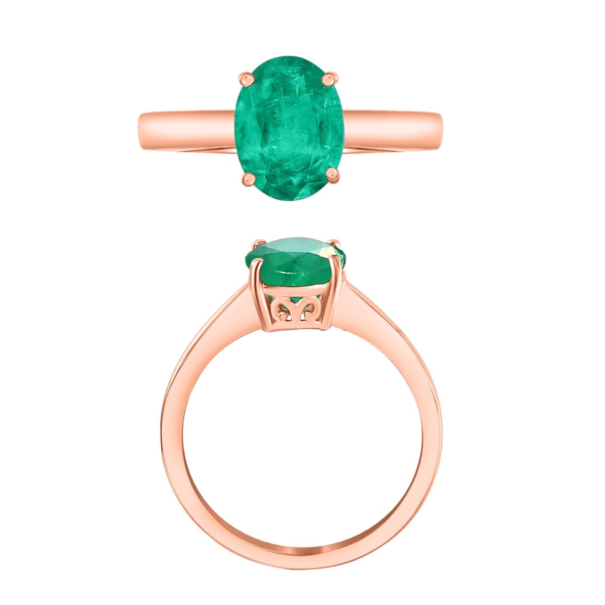 Rhapsody 18K Rose Gold AAAA Kagem Zambian Emerald Solitaire Ring (Size 4.0) 5.50 Grams 1.80 ctw image number 3
