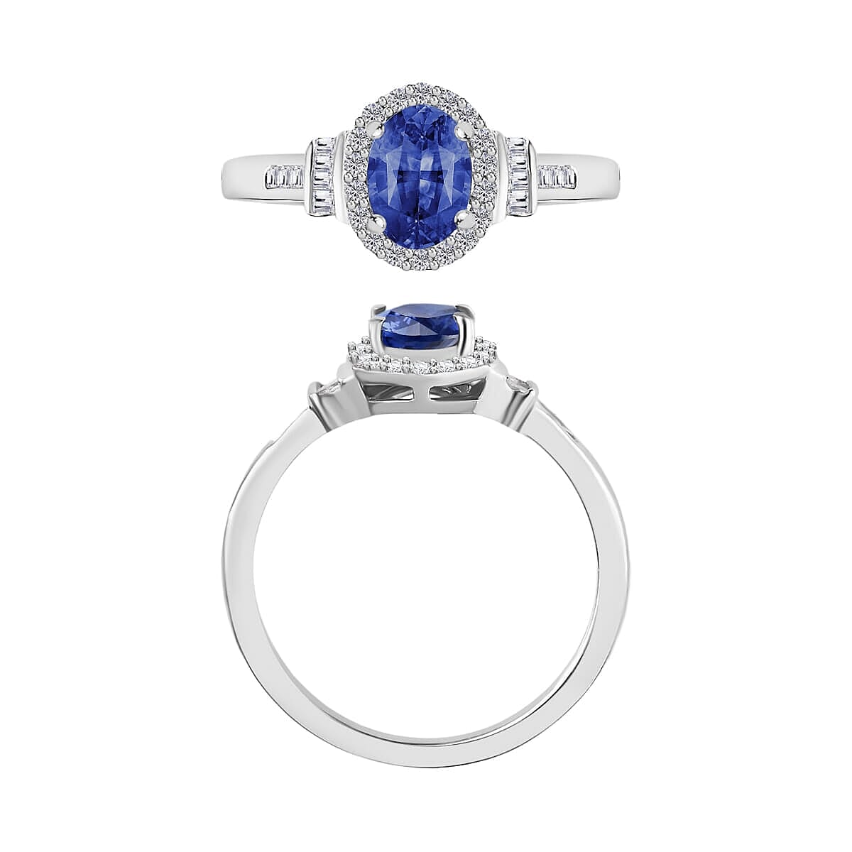 Rhapsody AAAA Ceylon Blue Sapphire and E-F VS2 Diamond 1.19 ctw Ring in 18K White Gold (Size 9.5) 4.20 Grams (Del. in 10-12 Days) image number 3
