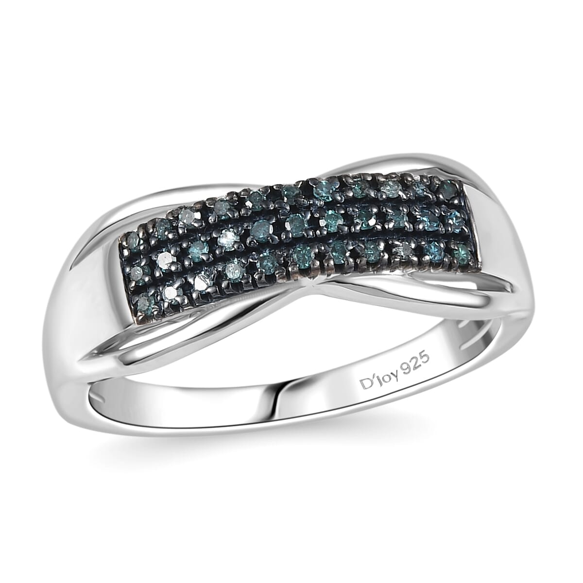 D'Joy Blue Diamond (IR) Ring in Rhodium Over Sterling Silver (Size 10.0) 0.15 ctw image number 0