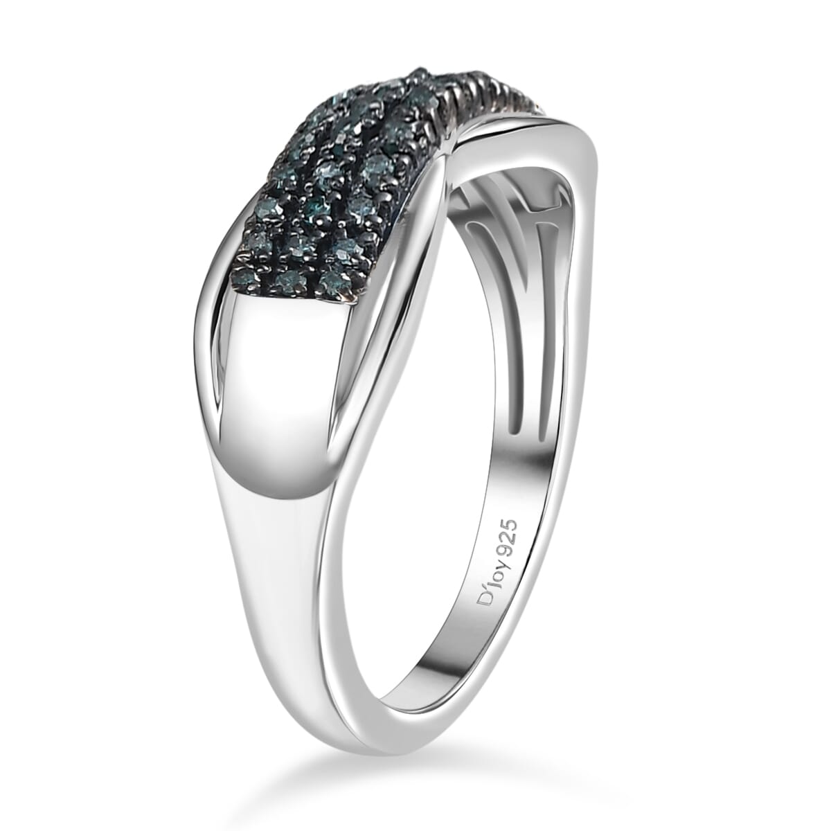 D'Joy Blue Diamond (IR) Ring in Rhodium Over Sterling Silver (Size 10.0) 0.15 ctw image number 3