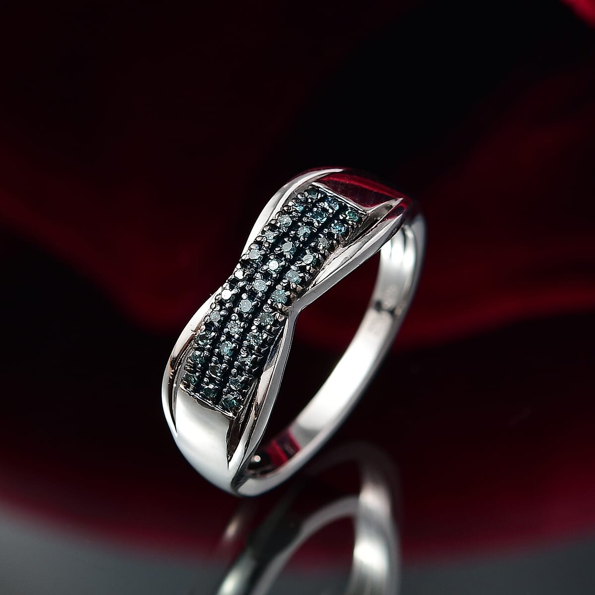 D'Joy Blue Diamond (IR) Ring in Rhodium Over Sterling Silver (Size 6.0) 0.15 ctw image number 1