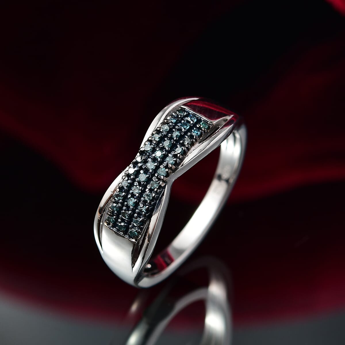 D'Joy Blue Diamond (IR) Ring in Rhodium Over Sterling Silver (Size 7.0) 0.15 ctw image number 1