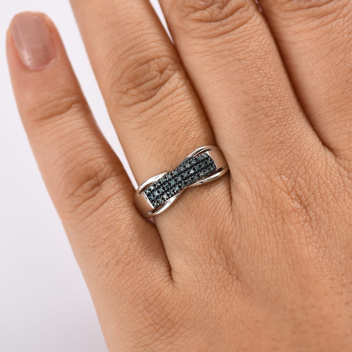 D'Joy Blue Diamond (IR) Ring in Rhodium Over Sterling Silver (Size 7.0) 0.15 ctw image number 2