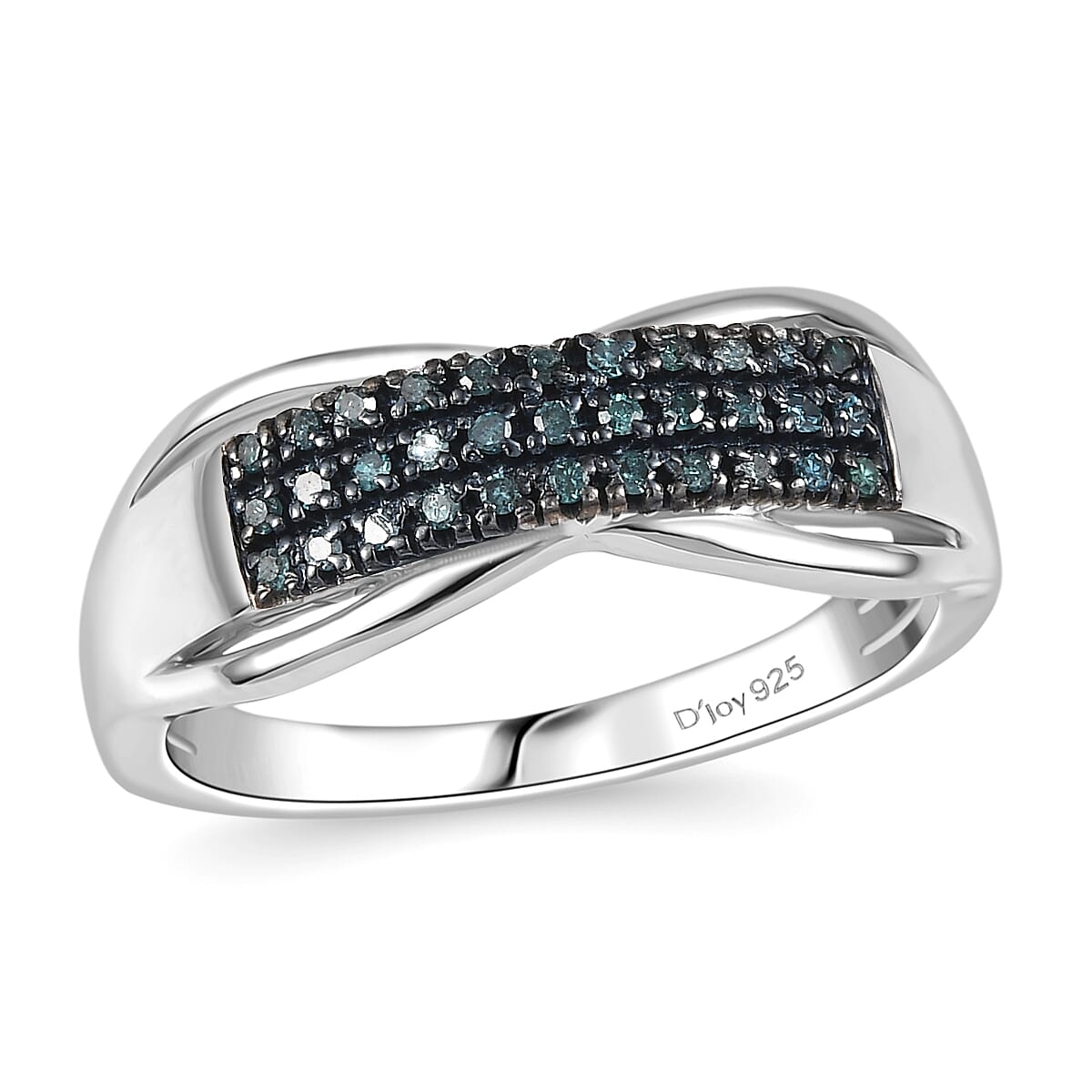 D'Joy Blue Diamond (IR) Ring in Rhodium Over Sterling Silver (Size 8.0) 0.15 ctw image number 0