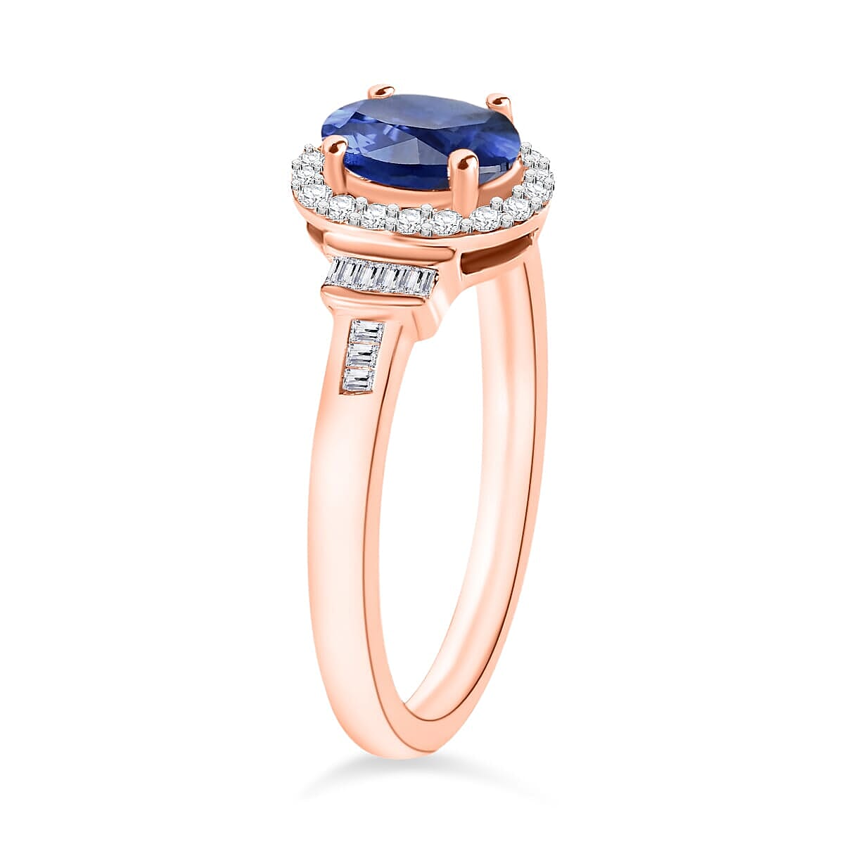 Rhapsody AAAA Ceylon Blue Sapphire and E-F VS2 Diamond 1.19 ctw Ring in 18K Rose Gold (Size 6.0) 4.20 Grams (Del. in 10-12 Days) image number 2