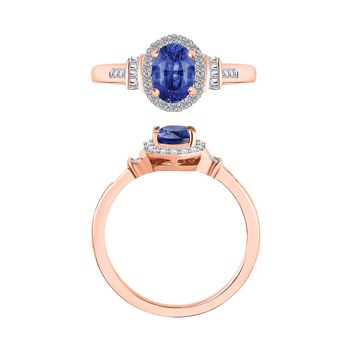 Rhapsody AAAA Ceylon Blue Sapphire and E-F VS2 Diamond 1.19 ctw Ring in 18K Rose Gold (Size 6.0) 4.20 Grams (Del. in 10-12 Days) image number 3