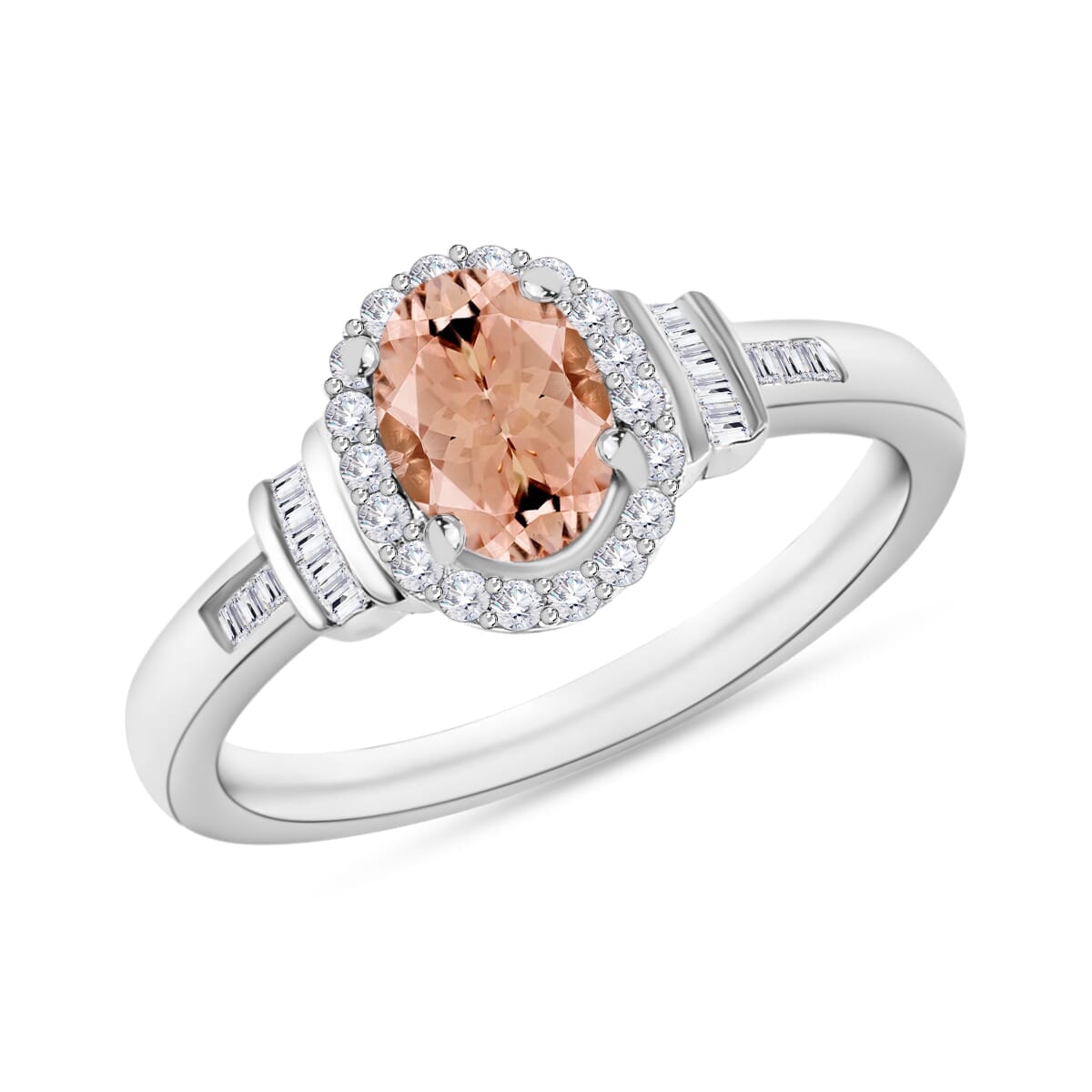 Rhapsody AAAA Pink Morganite and E-F VS2 Diamond 1.03 ctw Ring in 18K White Gold (Size 10.0) 4.20 Grams image number 0
