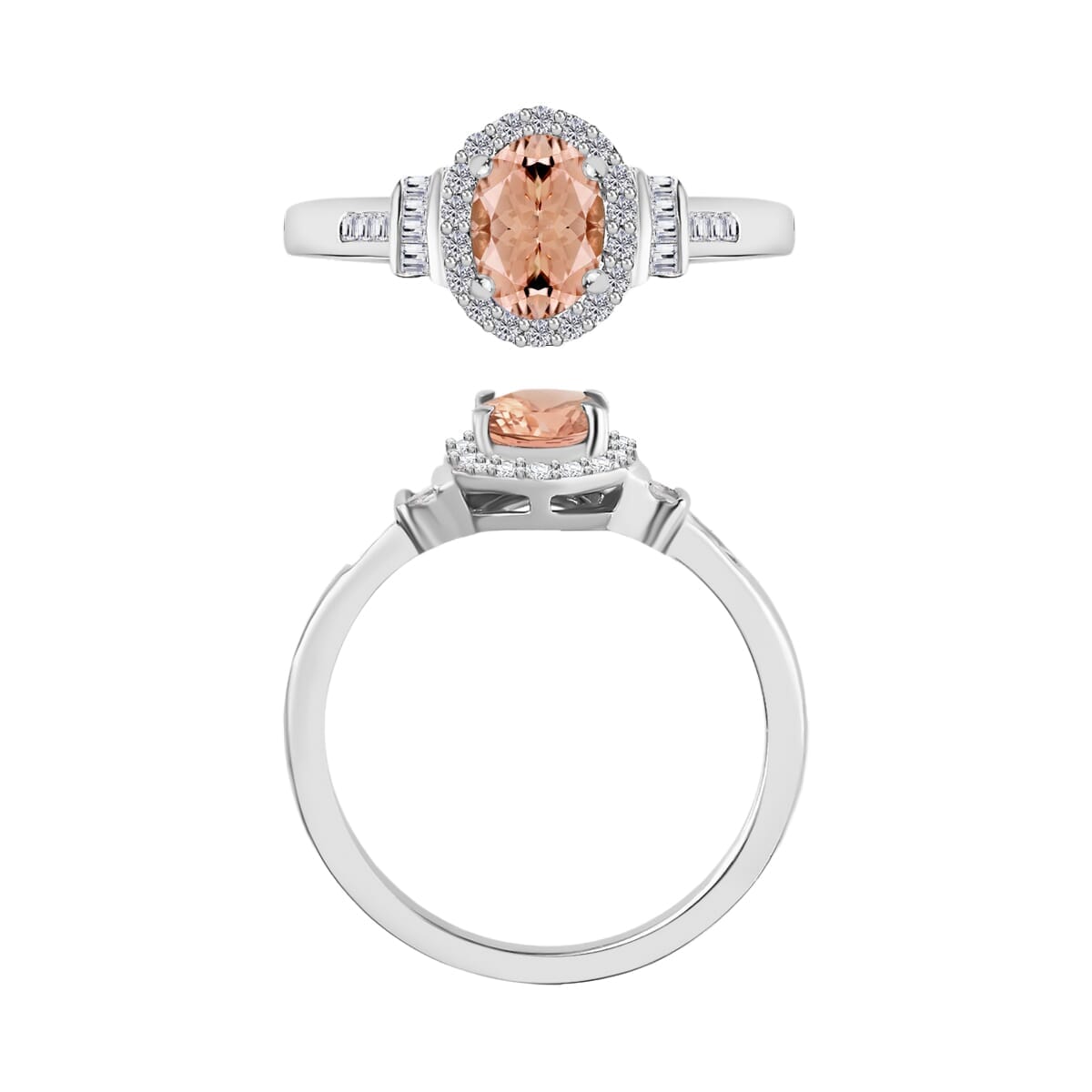 Rhapsody AAAA Pink Morganite and E-F VS2 Diamond 1.03 ctw Ring in 18K White Gold (Size 10.0) 4.20 Grams image number 2