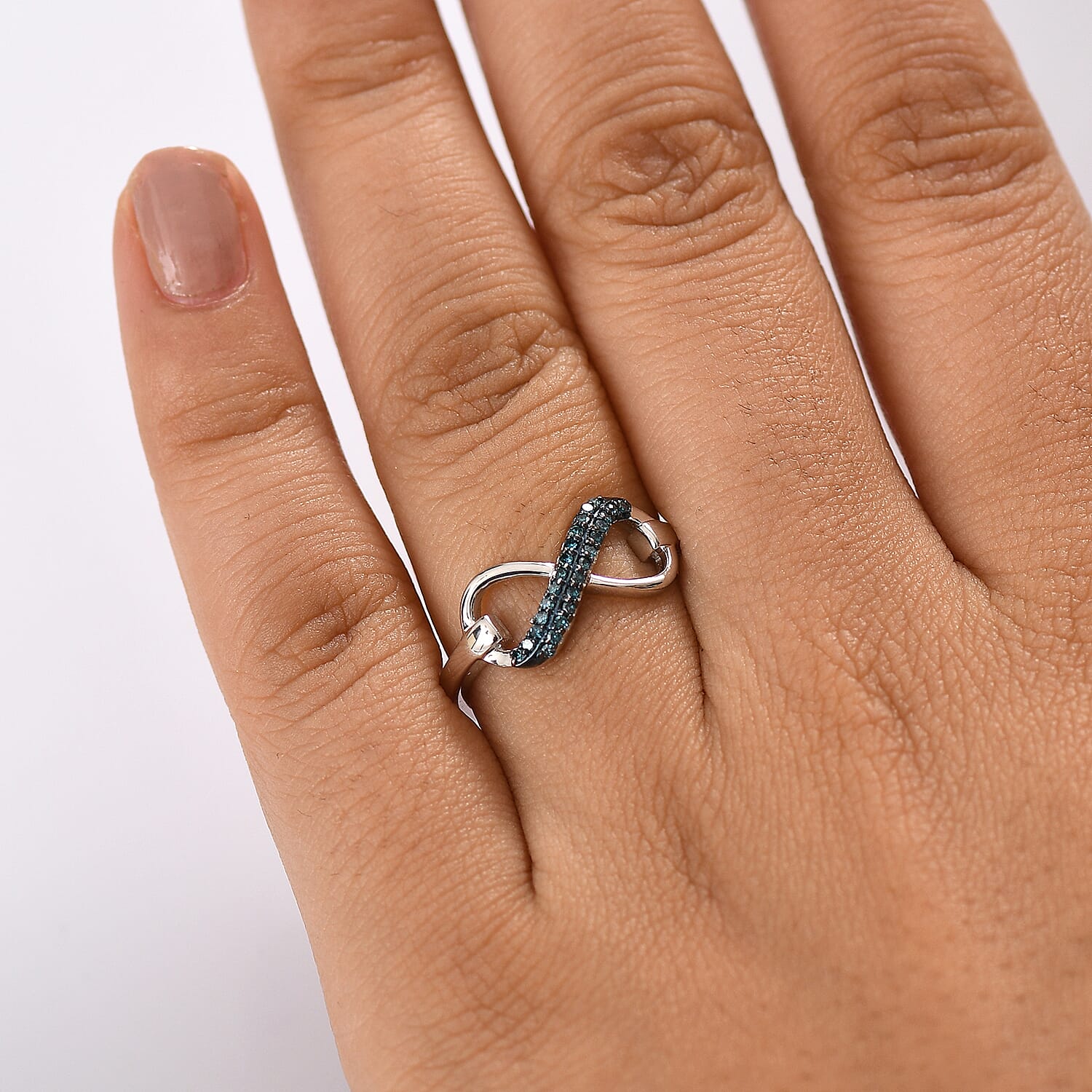 D'Joy Blue Diamond 0.15 ctw Infinity Ring in Rhodium Over Sterling Silver (Size 10.0)
