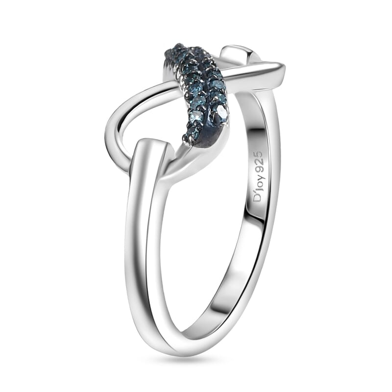 D'Joy Blue Diamond 0.15 ctw Infinity Ring in Rhodium Over Sterling Silver (Size 10.0)