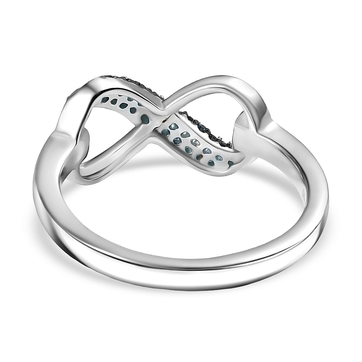 D'Joy Blue Diamond 0.15 ctw Infinity Ring in Rhodium Over Sterling Silver (Size 10.0)