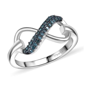 D'Joy Blue Diamond 0.15 ctw Infinity Ring in Rhodium Over Sterling Silver (Size 6.0)
