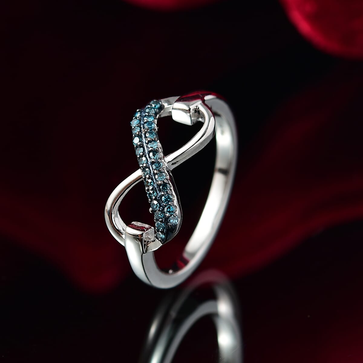 D'Joy Blue Diamond 0.15 ctw Infinity Ring in Rhodium Over Sterling Silver (Size 6.0) image number 1
