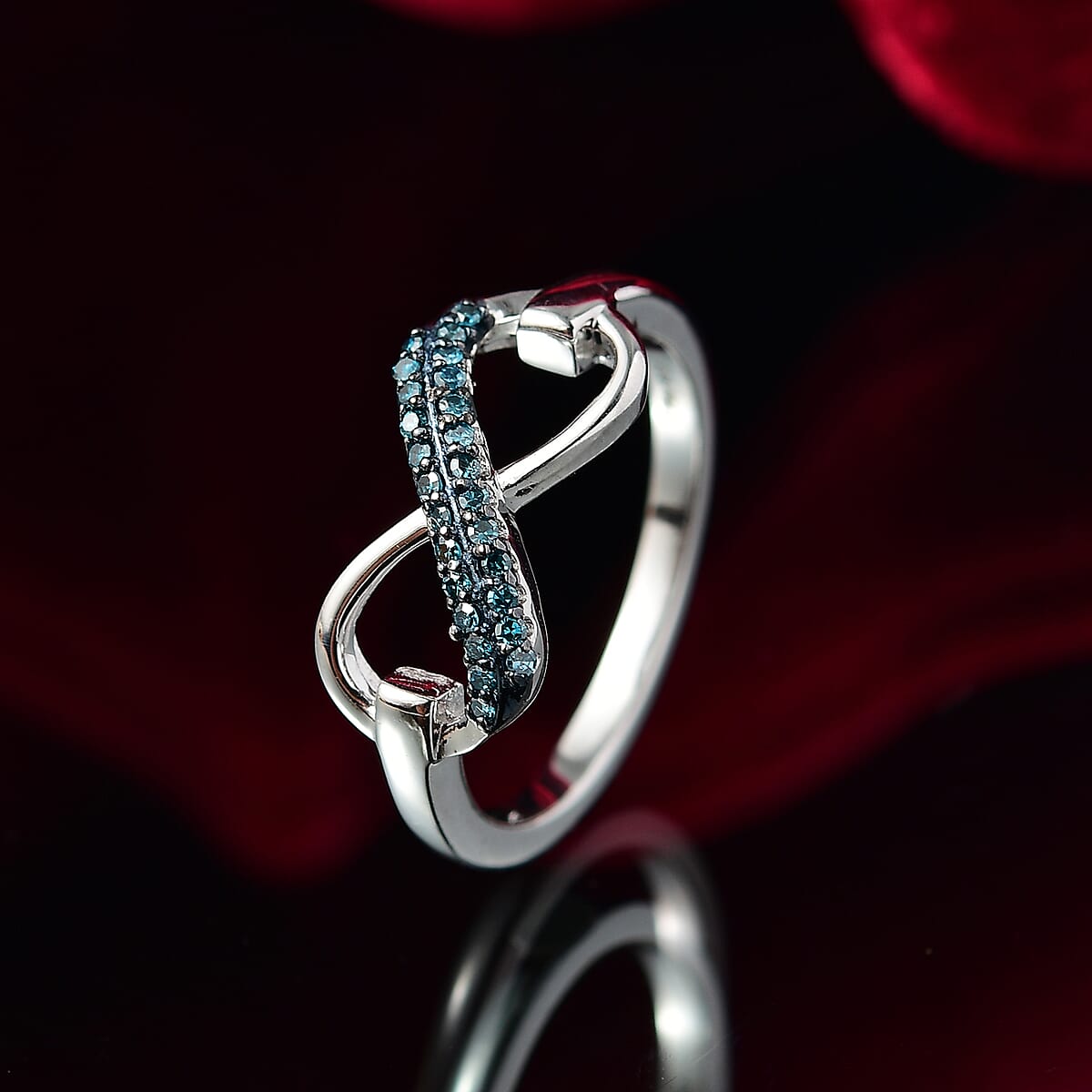 D'Joy Blue Diamond 0.15 ctw Infinity Ring in Rhodium Over Sterling Silver (Size 9.0) image number 1