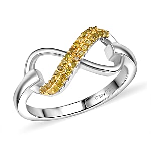 D'Joy Yellow Diamond 0.15 ctw Infinity Ring in Rhodium Over Sterling Silver (Size 7.0)