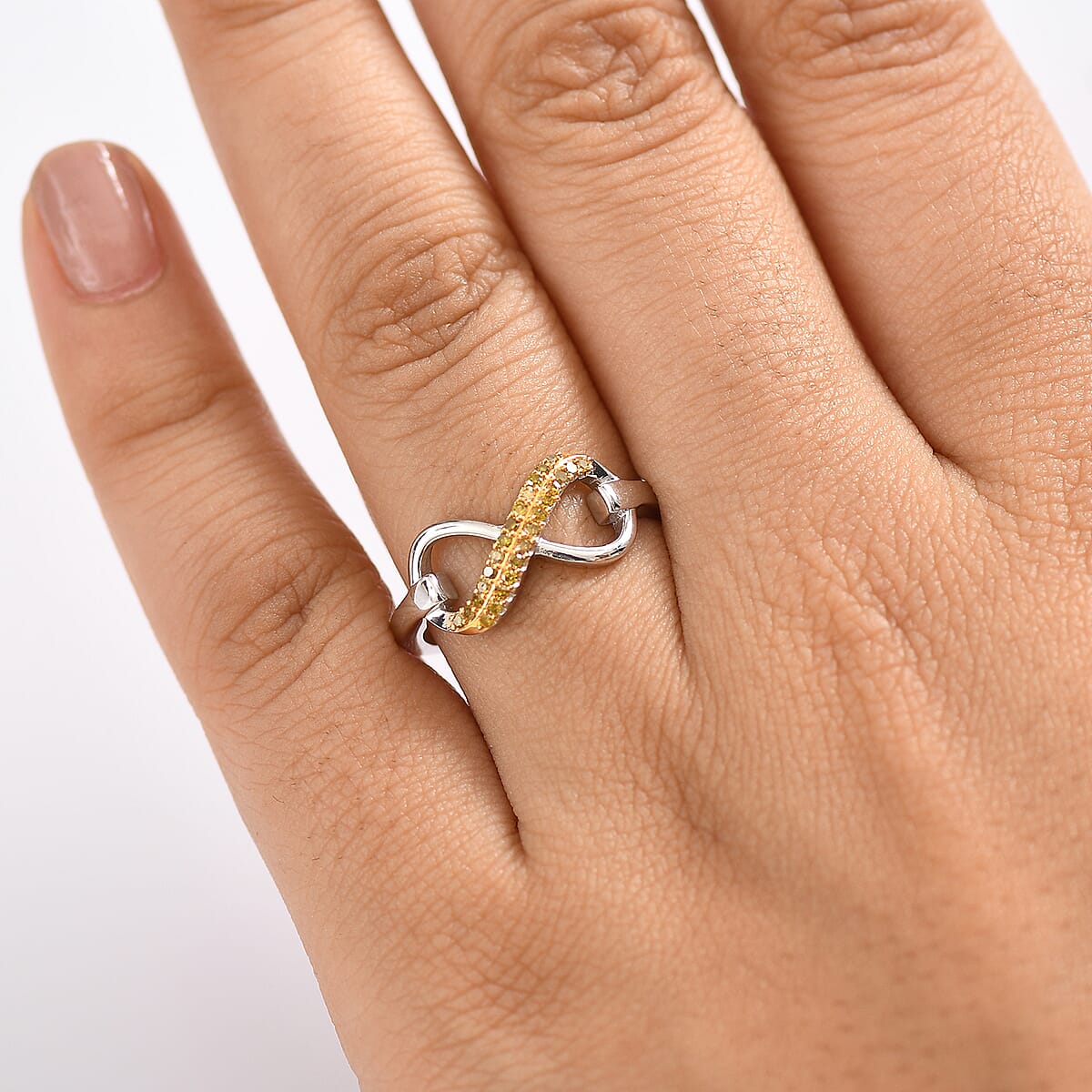 D'Joy Yellow Diamond 0.15 ctw Infinity Ring in Rhodium Over Sterling Silver (Size 7.0) image number 2