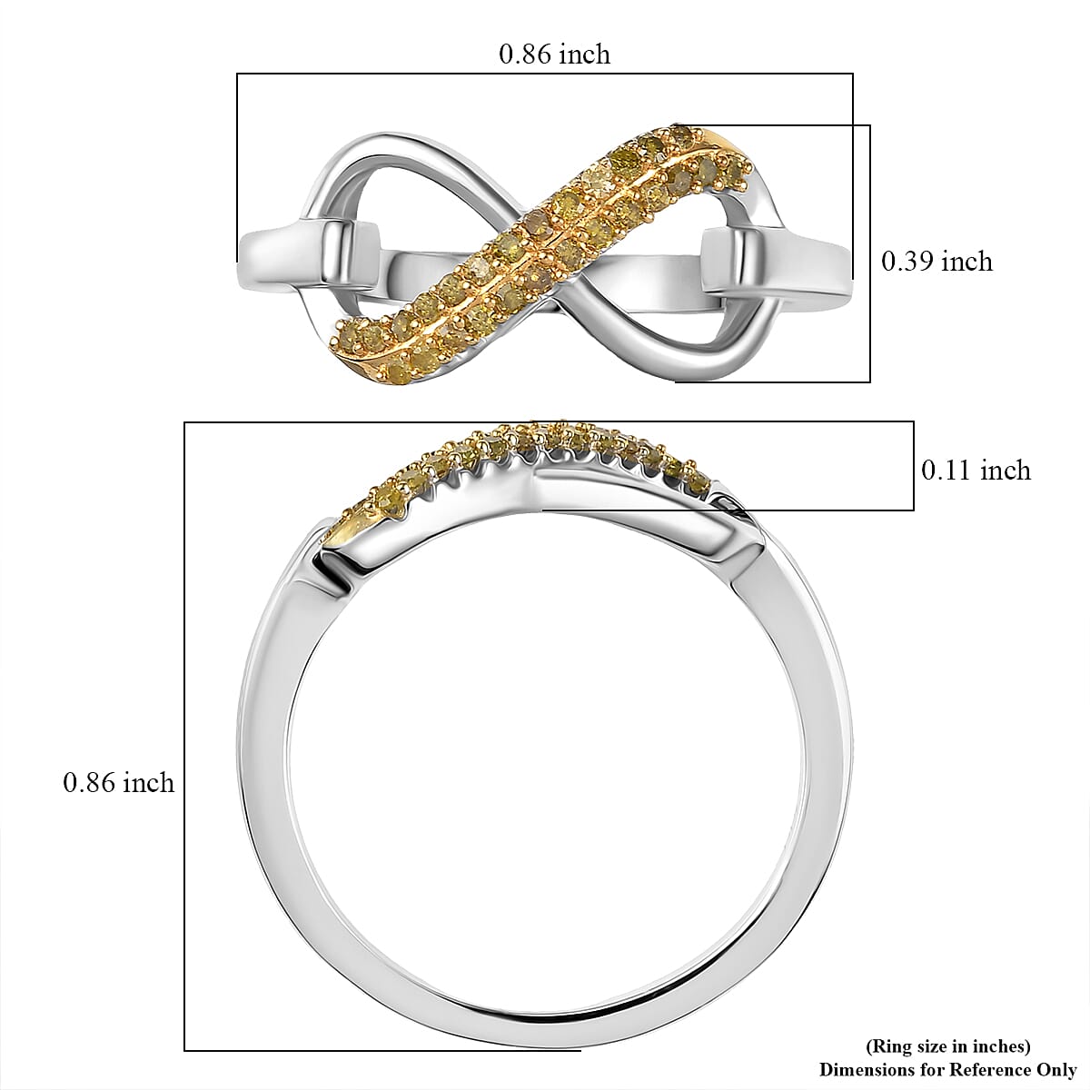 D'Joy Yellow Diamond 0.15 ctw Infinity Ring in Rhodium Over Sterling Silver (Size 7.0) image number 5