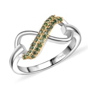 D'Joy Green Diamond (IR) 0.15 ctw Infinity Ring in Rhodium Over Sterling Silver (Size 10.0)