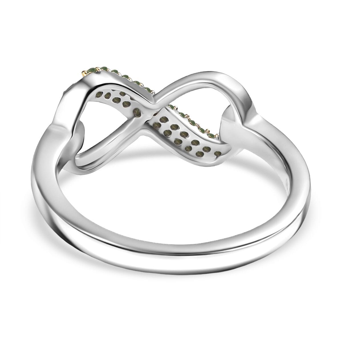 D'Joy Green Diamond (IR) 0.15 ctw Infinity Ring in Rhodium Over Sterling Silver (Size 10.0) image number 4