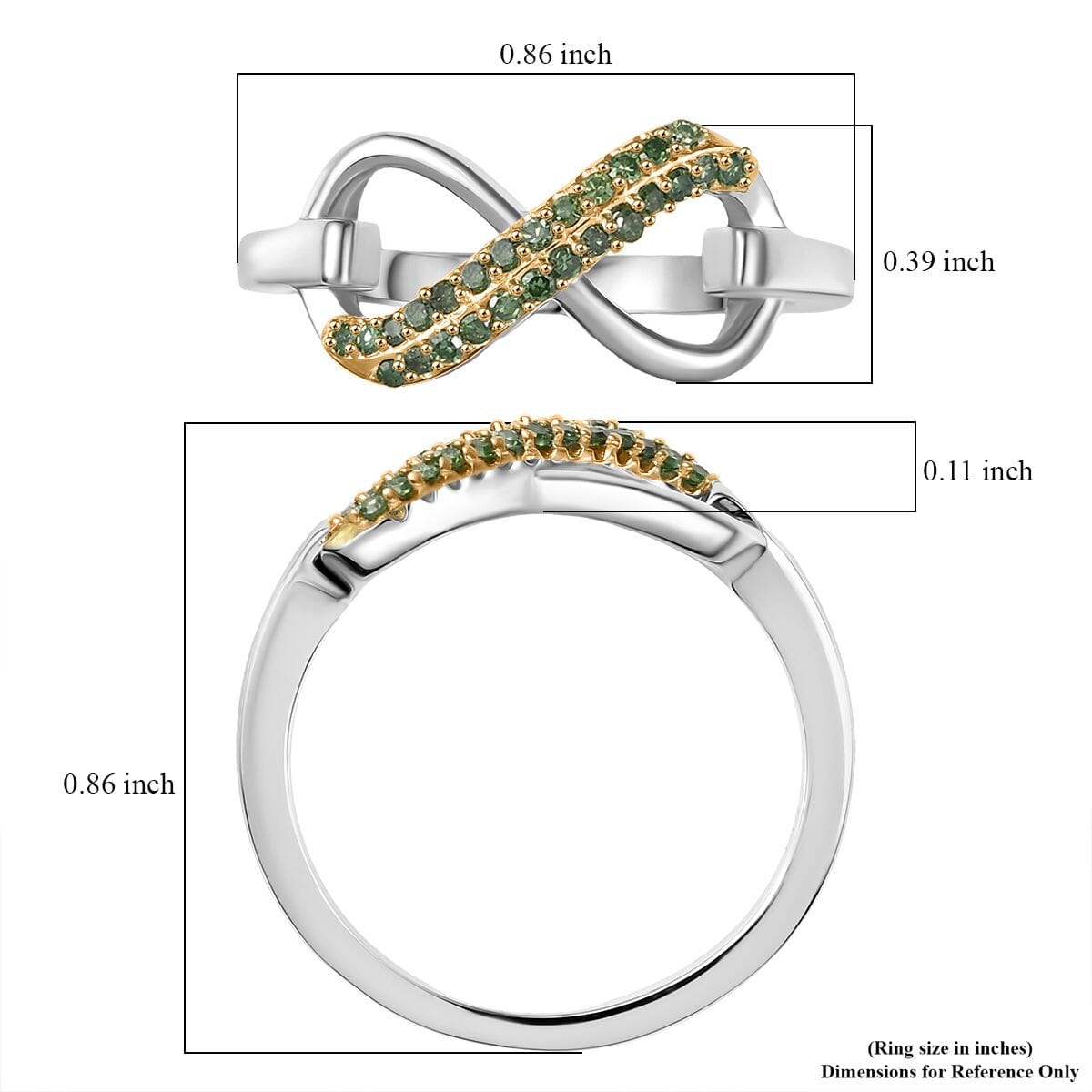 D'Joy Green Diamond (IR) 0.15 ctw Infinity Ring in Rhodium Over Sterling Silver (Size 10.0) image number 5