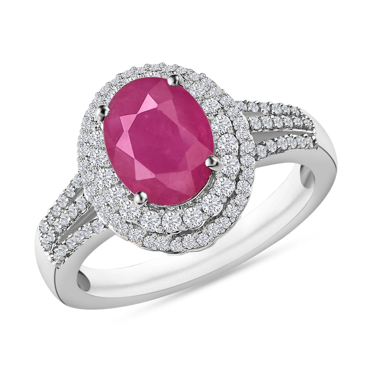 Rhapsody AAAA Mozambique Ruby and E-F VS2 Diamond 3.20 ctw Double Halo Ring in 18K White Gold (Size 10.0) 4.60 Grams image number 0