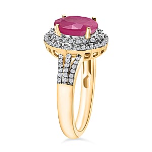 Rhapsody AAAA Mozambique Ruby and E-F VS2 Diamond 3.20 ctw Double Halo Ring in 18K Yellow Gold (Size 5.0) 4.60 Grams