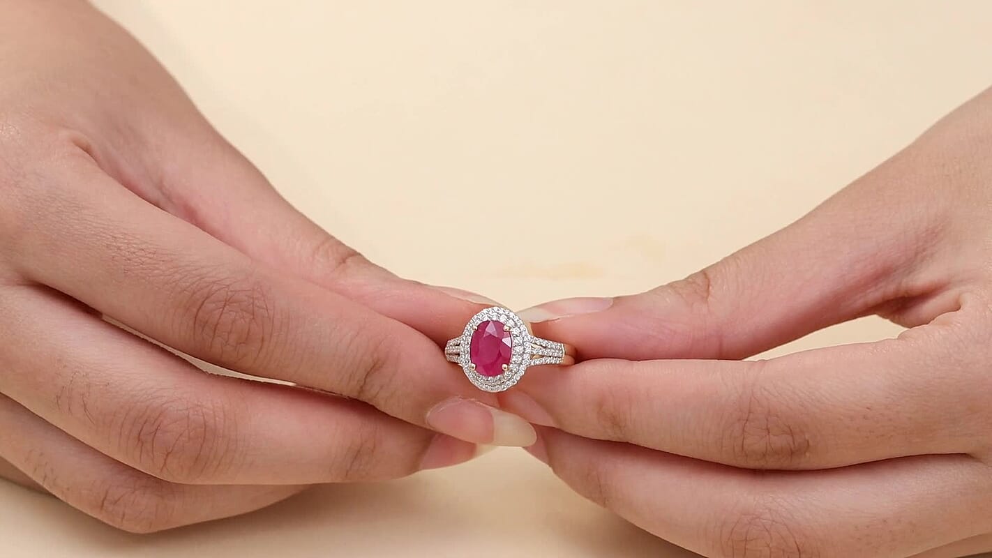 Luxoro Premium Mozambique Ruby and G-H I1 Diamond 3.20 ctw Double Halo Ring in 14K White Gold (Size 10.0)