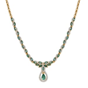 D'Joy Premium Kagem Zambian Emerald and White Zircon 3.90 ctw Whispering Leaves Necklace in 18K Vermeil Yellow Gold Over Sterling Silver 18 Inches
