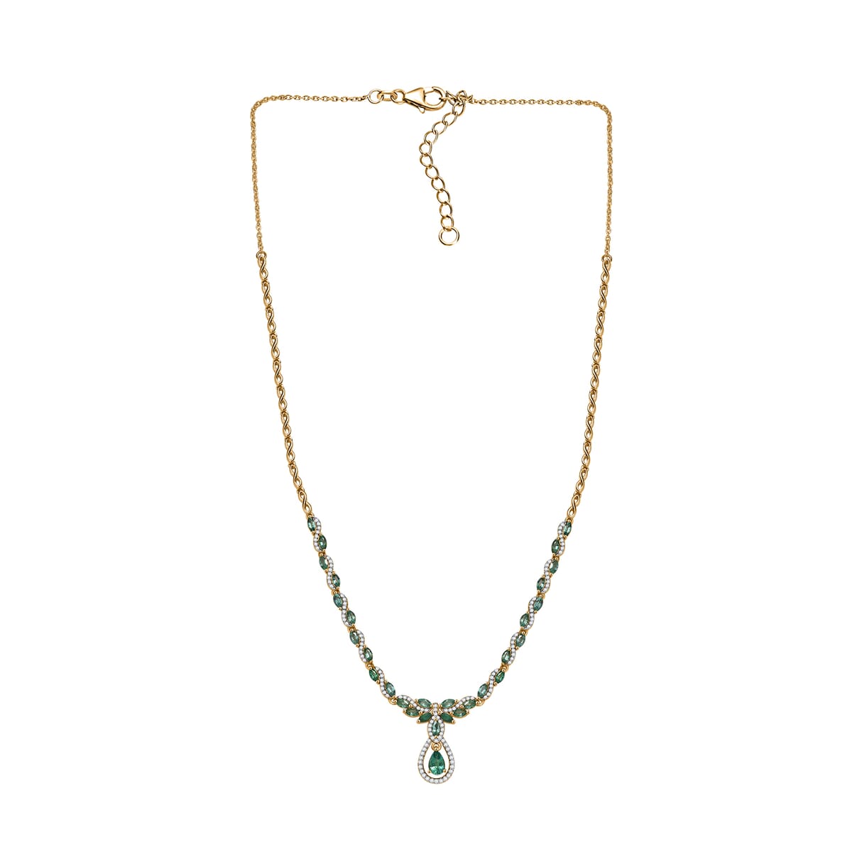 D'Joy Premium Kagem Zambian Emerald and White Zircon 3.90 ctw Whispering Leaves Necklace in 18K Vermeil Yellow Gold Over Sterling Silver 18 Inches image number 3