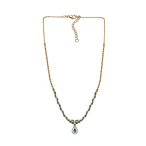 D'Joy Premium Kagem Zambian Emerald and White Zircon 3.90 ctw Whispering Leaves Necklace in 18K Vermeil Yellow Gold Over Sterling Silver 18 Inches